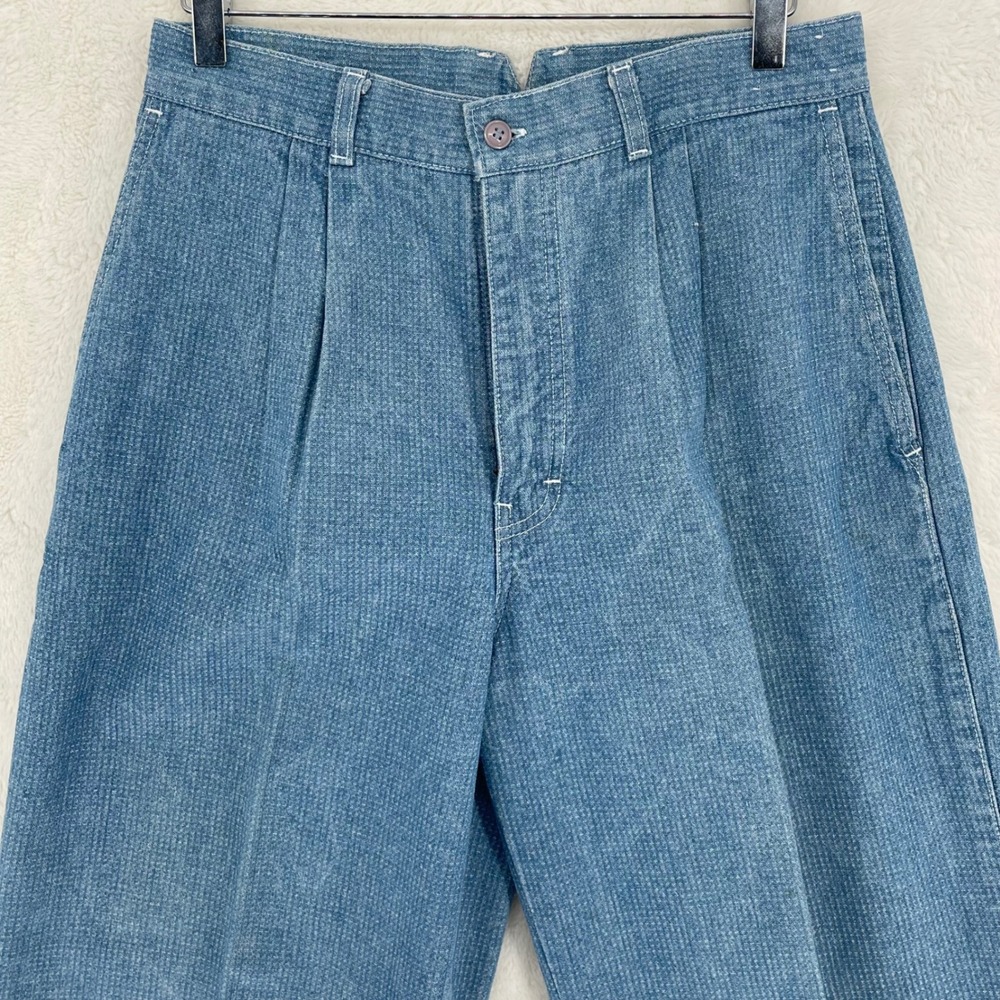 VTG Brittania Pentimento Blue Textured Denim Pleated High Rise Pants 13 29x29